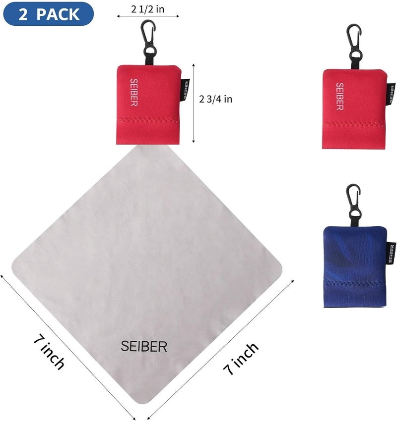 SEIBER Eyeglass Cleaning Microfiber Cloth,7 x 7 inch Glasses Cloth for Sunglasses,Laptops, Cameras,Screen- with Neoprene Pouch,Self-Closing Bottom(2PCS,RedBlue) - Image 3